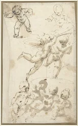 Putti y un ángel flotante