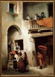 Extrema unción, una familia esperando fuera de la casa de un moribundo Pintura de Guglielmo Castoldi (1823-1882) 1858 Dim 89x64 cm Genes, Galleria d
