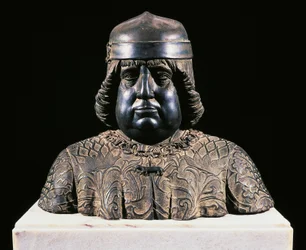 Busto de Alfonso de Aragón, ca 1490, por Guido Mazzoni, escultura de bronce, altura 42 cm, Italia