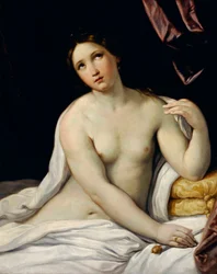 "Lucrecia" Lucrecia (Lucrezia, Lucrecia, dama romana del siglo VI a.C.) se suicida tras ser maltratada por su primo Sexto Tarquino, hijo de Tarquino el Soberbio - Pintura de Guido Reni, conocido como el Guía (1575-1642), alrededor de 1637 - Óleo o