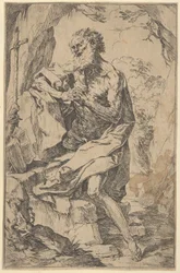 San Jerónimo arrodillado sobre una roca frente a una cruz y un libro abierto, ca. 1600-1640