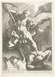 El Arcángel San Miguel derrotando al Diablo, grabado por Pieter de Bailliu, 1623-60