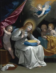 La Virgen cosiendo, acompañada por cuatro ángeles (La Coseuse)