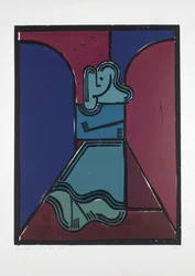 Mujer bajo los arcos, 2019 (linograbado)