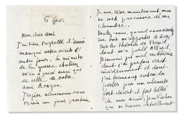 Carta autógrafa firmada a André Breton, 6 de febrero de 1918