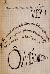 Caligrama por Guillaume Apollinaire - en "Du coton dans les oreilles", manuscrito autógrafo de 17 hojas
