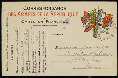 Postal a Jean Mollet, 1915