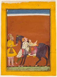 Un guerrero montado en un caballo: Saindhava Ragaputra de Shri, de un Chamba Ragamala