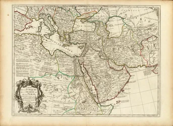 Mapa de 1701 de Guillaume Delisle de los Imperios Otomano y Persa (recortado)
