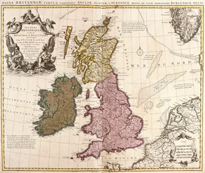 Mapa de las Islas Británicas, Reinos de Inglaterra, Escocia e Irlanda (grabado)