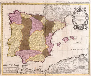Mapa de la Península Ibérica, Reino de Portugal y España (grabado)
