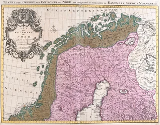 Mapa de los países nórdicos, reinos de Dinamarca, Suecia y Noruega