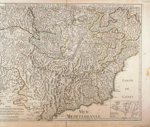 Región del Piamonte Meridional, Monferrato y Región de Liguria Occidental. Mapa de Guillaume de l