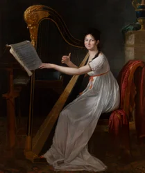 Retrato de Adèle Papin tocando el arpa