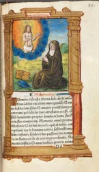 Libro de Horas Impreso (Uso de Roma): fol. 90r, Santa Brígida en oración ante una aparición de Cristo.