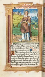 Libro de Horas impreso Uso de Roma: fol. 100v, San Esteban, 1510