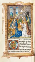 Libro de Horas Impreso Uso de Roma: fol. 60v, La Anunciación, 1510