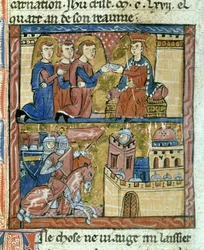 Mensajeros trayendo una carta del emperador Manuel I Comneno a Amaury I de Jerusalén - Cruzados sitiando Bilbeis