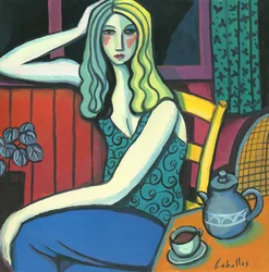 Chica bebiendo té, 2008 (gouache sobre papel)