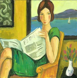 Chica leyendo el periódico, 2013 (gouache sobre papel)