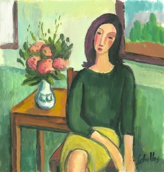Niña con hortensias, 2012 (gouache sobre papel)