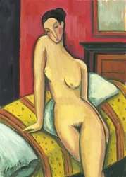 Desnudo apoyado en la cama, 2010 (gouache sobre papel)