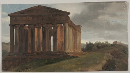 Un templo en Agrigento, Sicilia (óleo sobre papel montado en masonita)