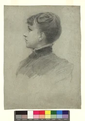 Retrato de Hermine, hermana de Gustav Klimt, de perfil hacia la izquierda
