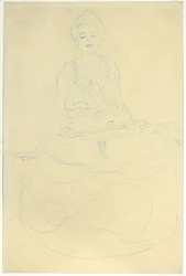 Medio desnudo sentado de frente, c.1907 (lápiz sobre papel)