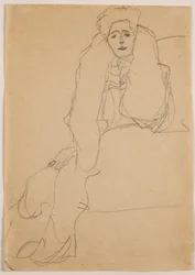 Sentado a la izquierda, el torso inclinado hacia adelante, 1904-1905