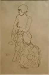 Semidesnudo sentado hacia la izquierda