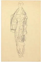 Dama de pie con capa, c.1914-16 (lápiz sobre papel)