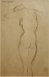 Desnudo de espaldas de pie, los brazos doblados horizontalmente (Estudio)