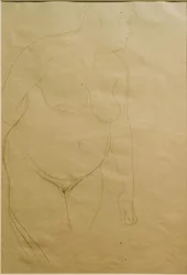 Desnudo femenino corpulento de pie, ligeramente girado hacia la derecha (estudio)
