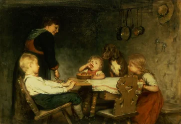La hora del té (óleo sobre tabla)