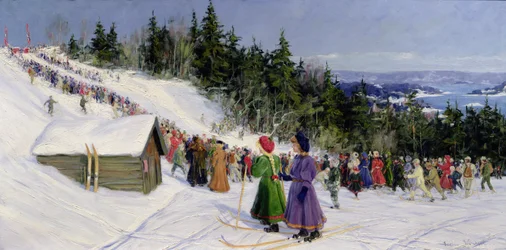 Competición de esquí en Fjelkenbakken (óleo sobre lienzo)