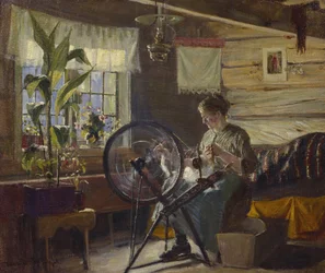 Mujer en el interior de una casa de campo (óleo sobre lienzo)