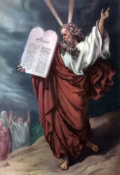 Moisés y las tablas de la Ley, c; década de 1950 (postal)