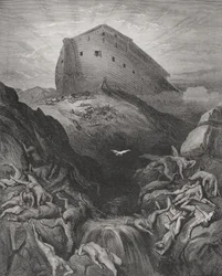 La paloma enviada desde el arca, Génesis 13:8-9, ilustración de "La Santa Biblia" de Dore.