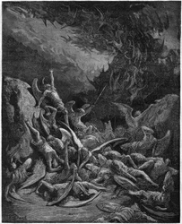 El paraíso perdido: los ángeles caídos. Del dibujo de Gustave Doré ilustrando "El Paraíso Perdido" de John Milton (1608-1674) poeta inglés. Grabado de 1867. Colección privada