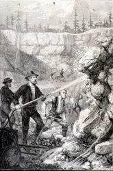 Prospección de oro en California en la década de 1860, grabado por Felix Jean Gauchard