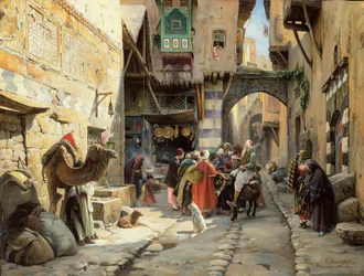 Escena callejera, Damasco (óleo sobre tabla)