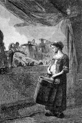 Cosette frente a la tienda de juguetes - en "Los Miserables" de Victor Hugo, ilustrado por Brion, ed. Hetzel y Lacroix