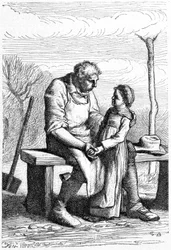 Cosette y Jean Valjean - en “Los Miserables” de Victor Hugo, ilustrado por Brion, ed. Hetzel y Lacroix