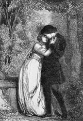 Cosette y su prometido Marius - en "Los Miserables" de Victor Hugo, ilustrado por Brion, ed. Hetzel y Lacroix