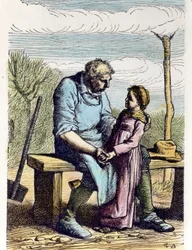 Cosette tenía permiso de Los Miserables. 1865 (grabado)