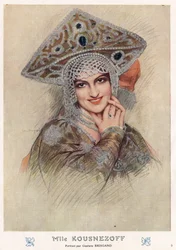Retrato de Maria Nikolaievna Kuznetsova (Maria Kuznetsova) (1880-1966), famosa cantante y bailarina de ópera del Imperio Ruso y de la Unión Soviética a principios del siglo XX (dibujo)