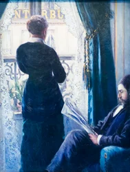 Interior, mujer en la ventana, c. 1880 (óleo sobre lienzo)