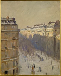 Nieve en el Boulevard Haussmann, París (óleo sobre lienzo)