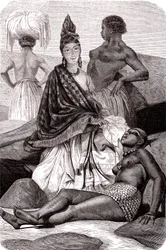 Signare , las mujeres mulato-francesas africanas en la Isla de Goree, Senegal. 1861 (grabado)